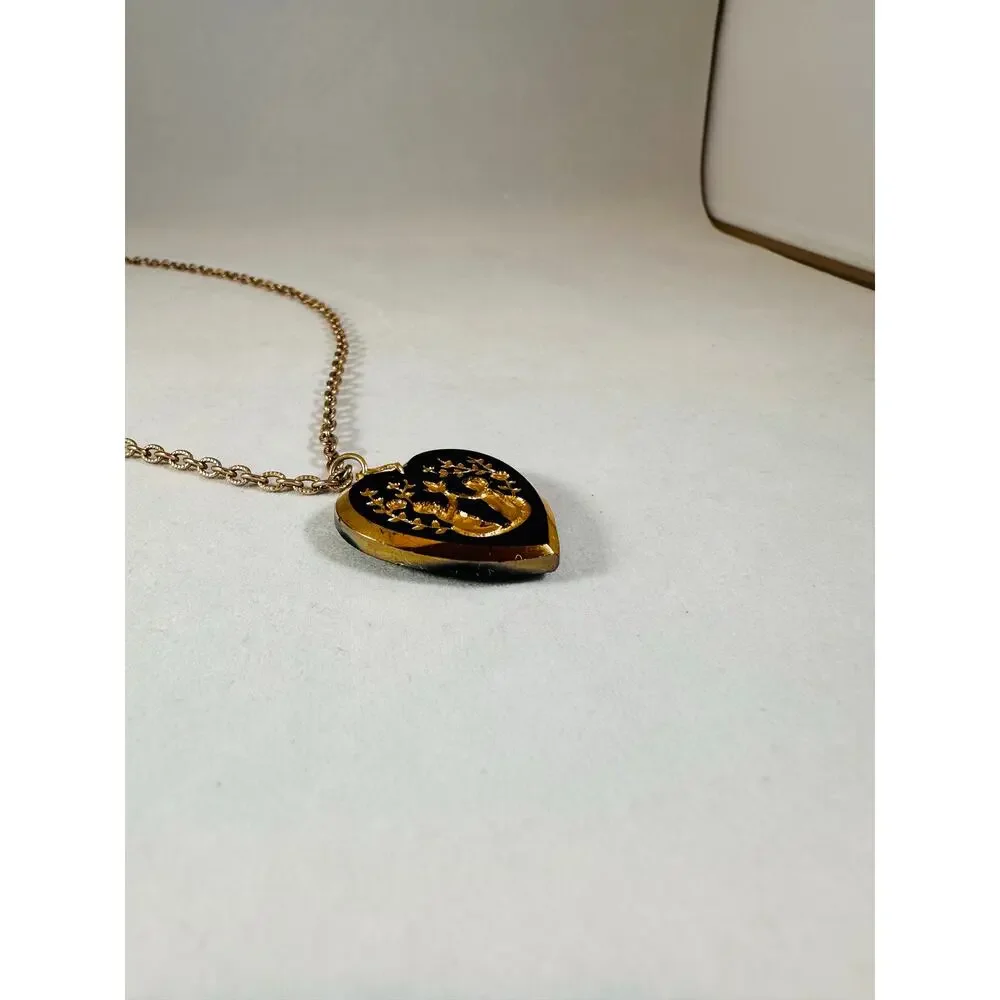 Vintage Black Heart Pendant Necklace 24
